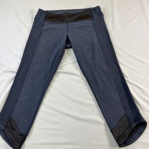 Lululemon Align Cropped Leggings Dark Navy Blue Ribbed Panel Athleisure Size M